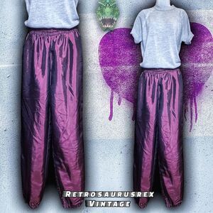 VINTAGE 1980’s hip hop iridescent purple windbreaker parachute track pants, larg